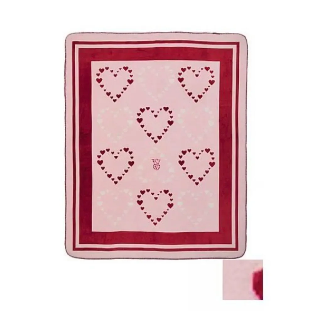 Victoria’s Secret PINK Sherpa Blanket xl pink hearts red  y2k og logo blanket